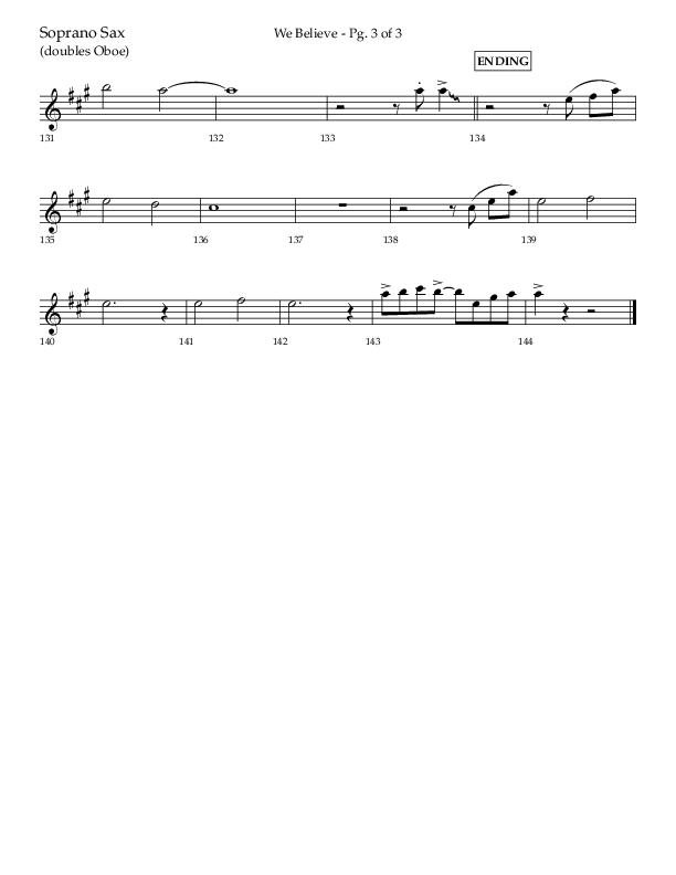 We Believe (Choral Anthem SATB) Soprano Sax (Lifeway Choral / Arr. Danny Zaloudik)