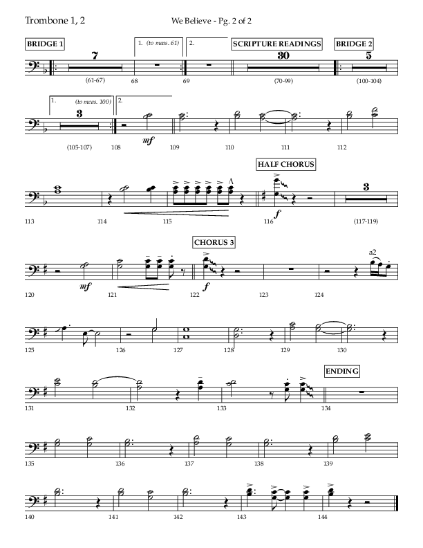 We Believe (Choral Anthem SATB) Trombone 1/2 (Lifeway Choral / Arr. Danny Zaloudik)