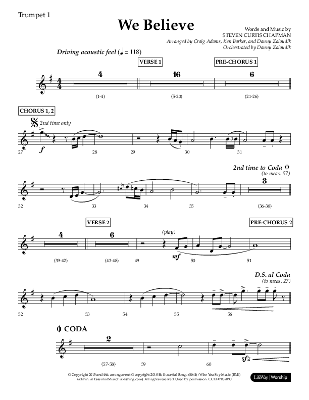 We Believe (Choral Anthem SATB) Trumpet 1 (Lifeway Choral / Arr. Danny Zaloudik)