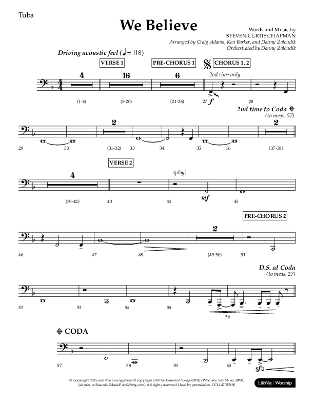 We Believe (Choral Anthem SATB) Tuba (Lifeway Choral / Arr. Danny Zaloudik)