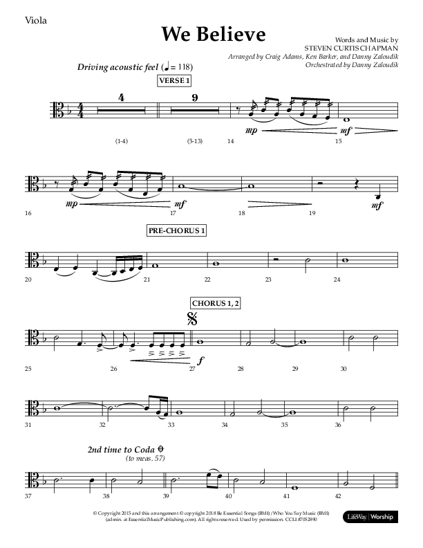 We Believe (Choral Anthem SATB) Viola (Lifeway Choral / Arr. Danny Zaloudik)