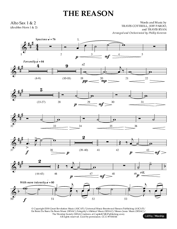 The Reason (Choral Anthem SATB) Alto Sax (Lifeway Choral / Arr. Phillip Keveren)