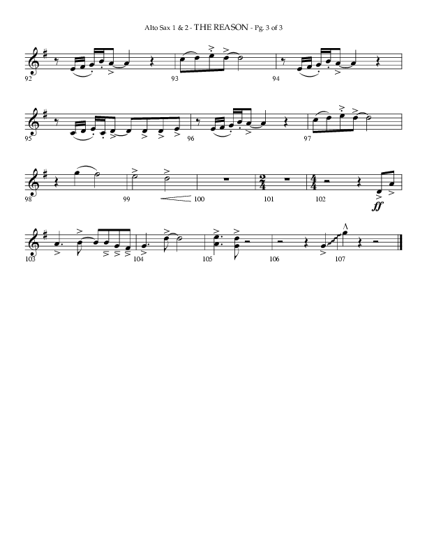 The Reason (Choral Anthem SATB) Alto Sax (Lifeway Choral / Arr. Phillip Keveren)