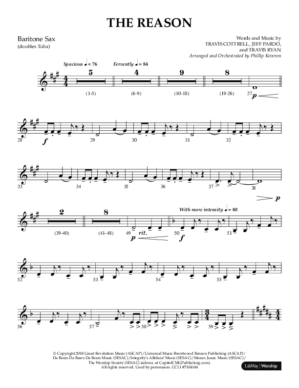 The Reason (Choral Anthem SATB) Bari Sax (Lifeway Choral / Arr. Phillip Keveren)