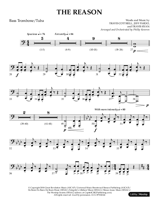 The Reason (Choral Anthem SATB) Bass Trombone, Tuba (Lifeway Choral / Arr. Phillip Keveren)