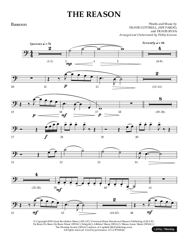 The Reason (Choral Anthem SATB) Bassoon (Lifeway Choral / Arr. Phillip Keveren)