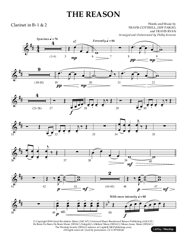 The Reason (Choral Anthem SATB) Clarinet 1/2 (Lifeway Choral / Arr. Phillip Keveren)