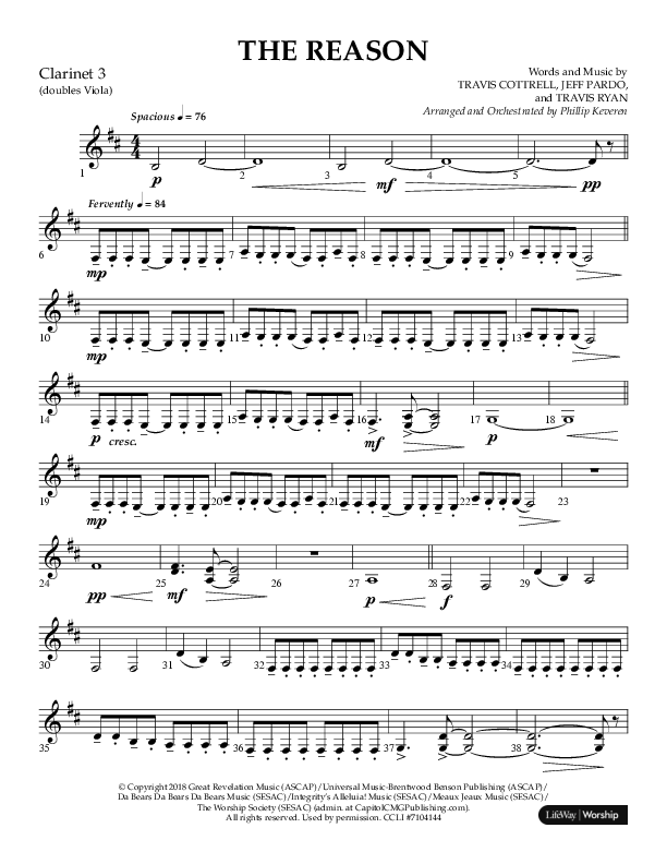 The Reason (Choral Anthem SATB) Clarinet 3 (Lifeway Choral / Arr. Phillip Keveren)
