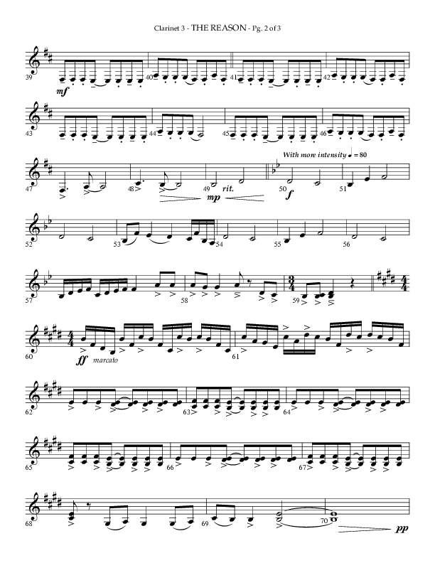 The Reason (Choral Anthem SATB) Clarinet 3 (Lifeway Choral / Arr. Phillip Keveren)
