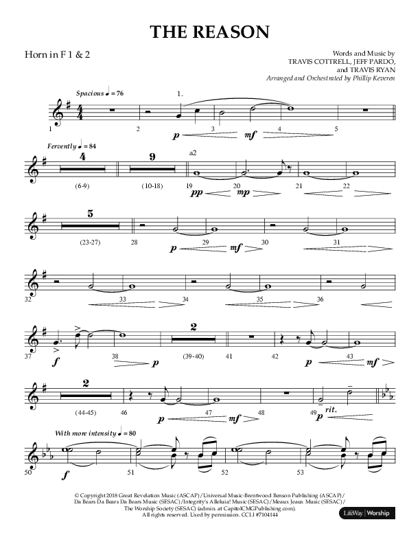 The Reason (Choral Anthem SATB) French Horn 1/2 (Lifeway Choral / Arr. Phillip Keveren)