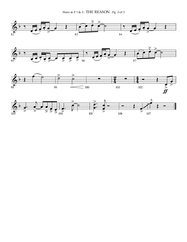 The Reason (Choral Anthem SATB) French Horn 1/2 (Lifeway Choral / Arr. Phillip Keveren)