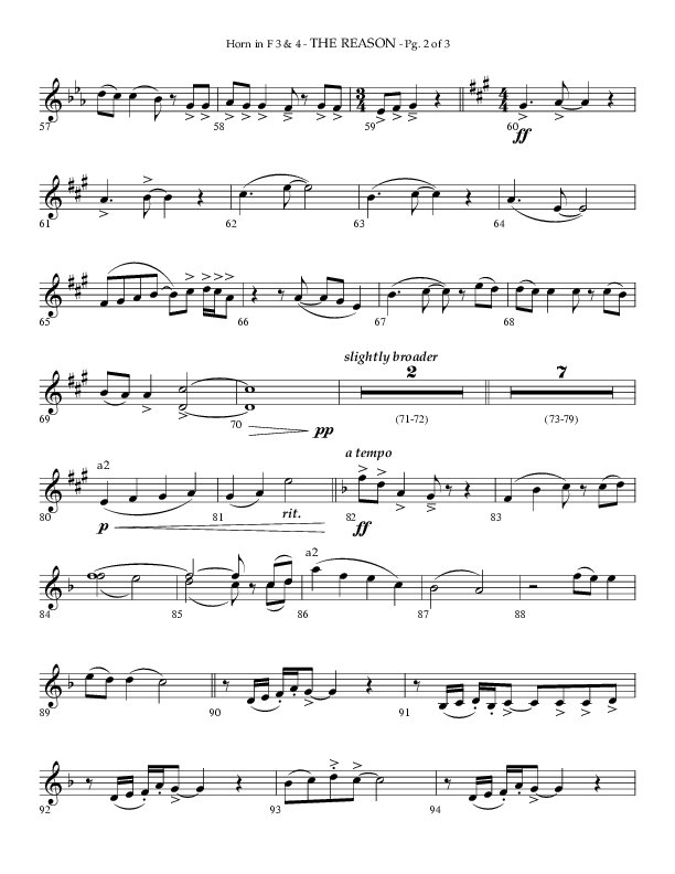 The Reason (Choral Anthem SATB) French Horn 3 (Lifeway Choral / Arr. Phillip Keveren)