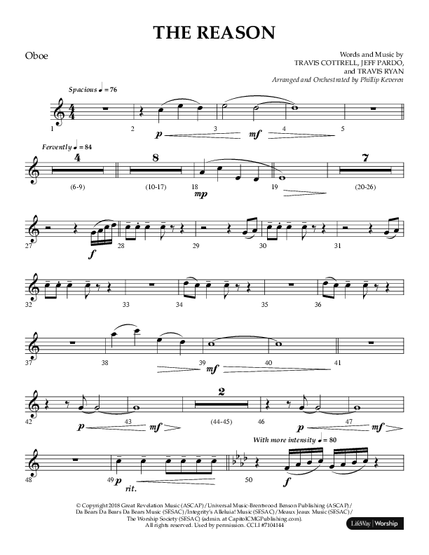 The Reason (Choral Anthem SATB) Oboe (Lifeway Choral / Arr. Phillip Keveren)