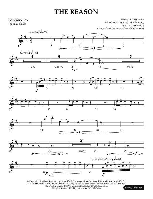 The Reason (Choral Anthem SATB) Soprano Sax (Lifeway Choral / Arr. Phillip Keveren)