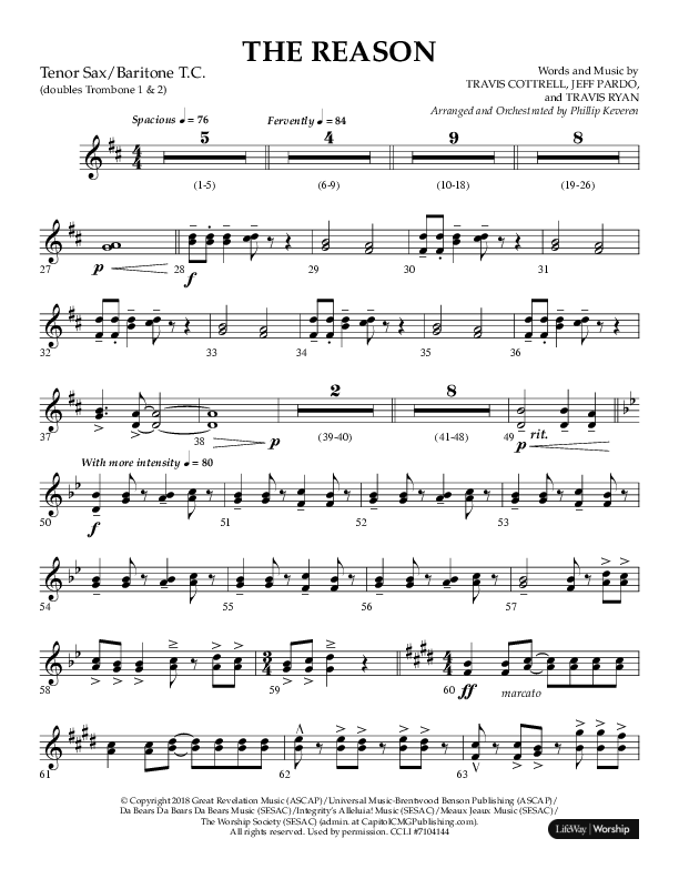 The Reason (Choral Anthem SATB) Tenor Sax/Baritone T.C. (Lifeway Choral / Arr. Phillip Keveren)
