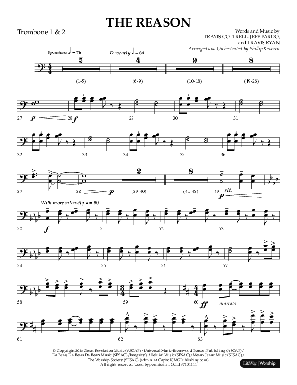 The Reason (Choral Anthem SATB) Trombone 1/2 (Lifeway Choral / Arr. Phillip Keveren)