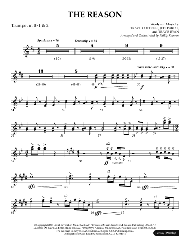 The Reason (Choral Anthem SATB) Trumpet 1,2 (Lifeway Choral / Arr. Phillip Keveren)