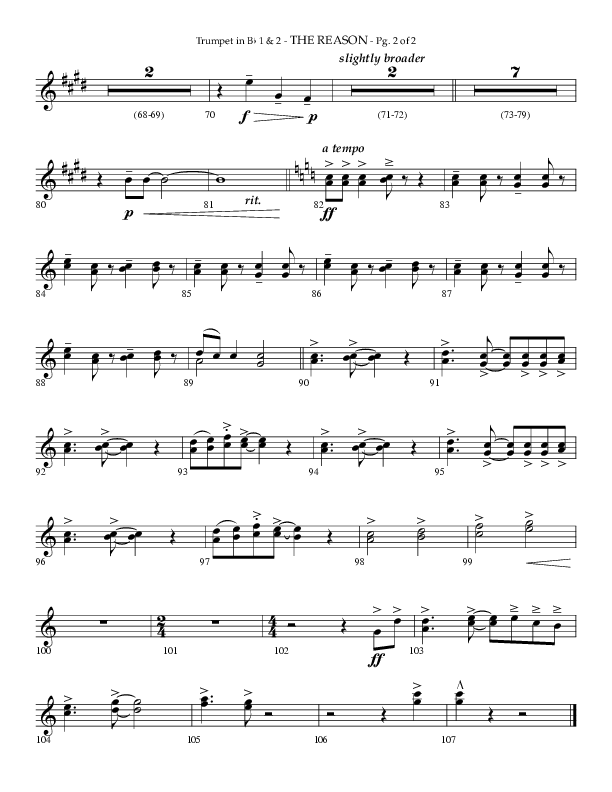The Reason (Choral Anthem SATB) Trumpet 1,2 (Lifeway Choral / Arr. Phillip Keveren)