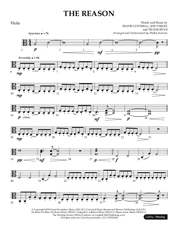 The Reason (Choral Anthem SATB) Viola (Lifeway Choral / Arr. Phillip Keveren)