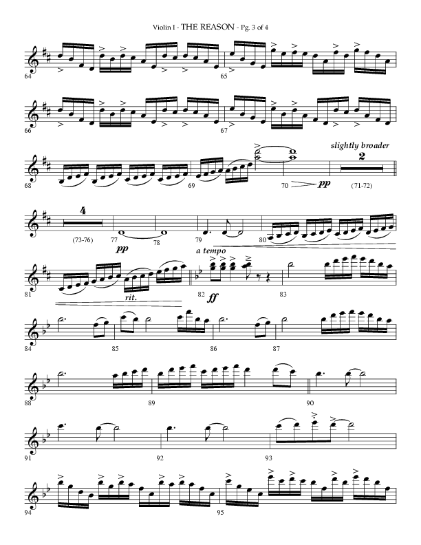 The Reason (Choral Anthem SATB) Violin 1 (Lifeway Choral / Arr. Phillip Keveren)