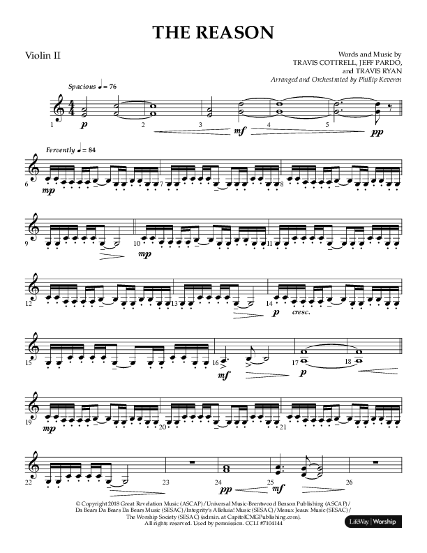 The Reason (Choral Anthem SATB) Violin 2 (Lifeway Choral / Arr. Phillip Keveren)