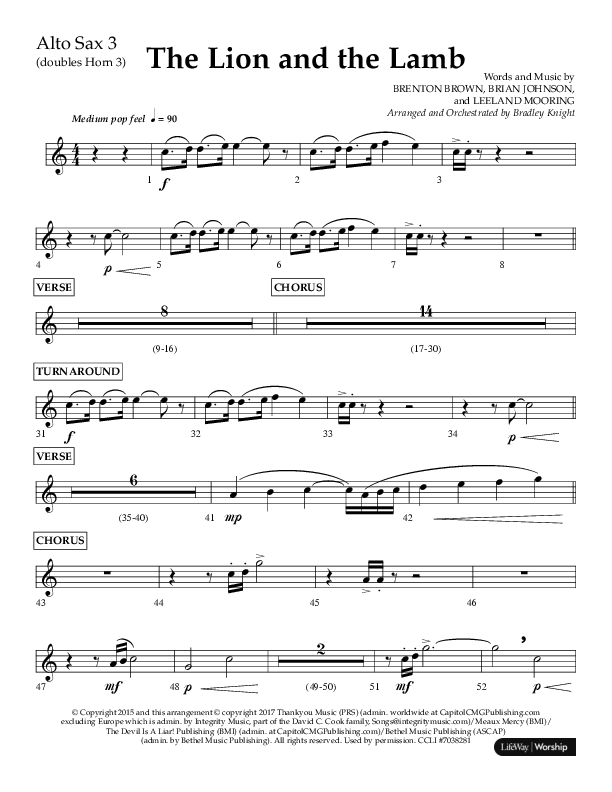 The Lion And The Lamb (Choral Anthem SATB) Alto Sax (Lifeway Choral / Arr. Bradley Knight)