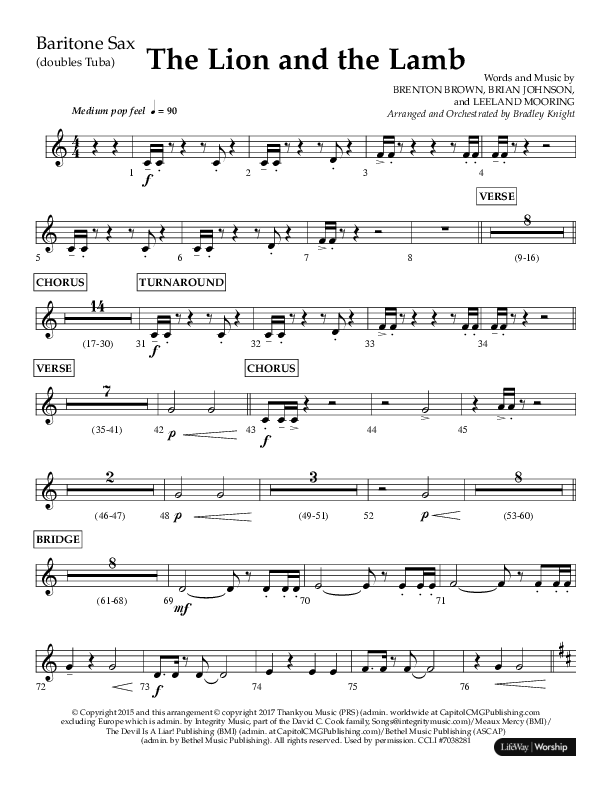 The Lion And The Lamb (Choral Anthem SATB) Bari Sax (Lifeway Choral / Arr. Bradley Knight)