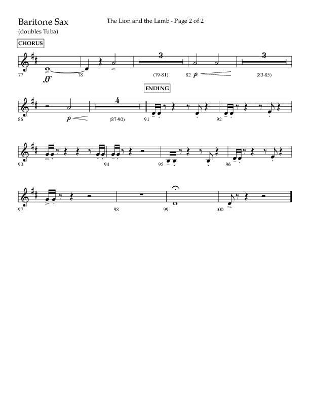 The Lion And The Lamb (Choral Anthem SATB) Bari Sax (Lifeway Choral / Arr. Bradley Knight)