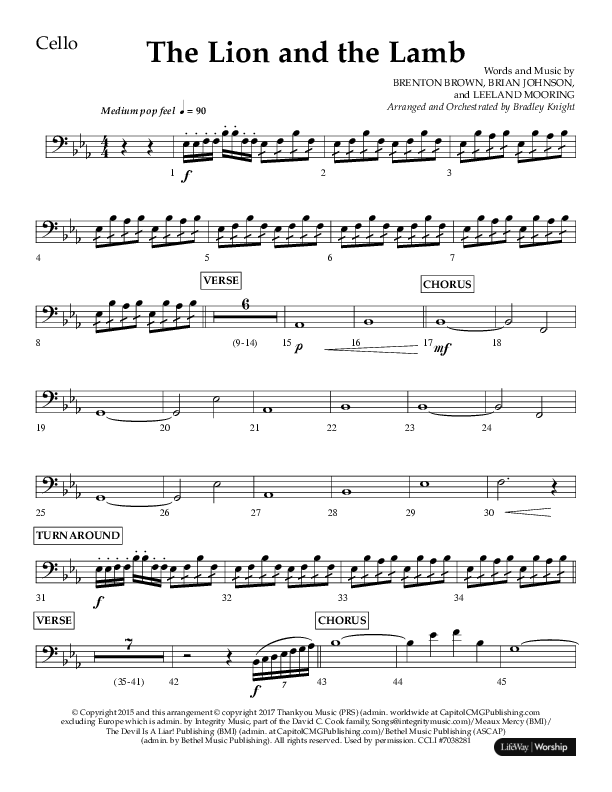 The Lion And The Lamb (Choral Anthem SATB) Cello (Lifeway Choral / Arr. Bradley Knight)