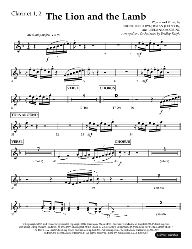 The Lion And The Lamb (Choral Anthem SATB) Clarinet 1/2 (Lifeway Choral / Arr. Bradley Knight)