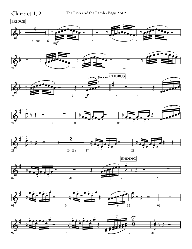 The Lion And The Lamb (Choral Anthem SATB) Clarinet 1/2 (Lifeway Choral / Arr. Bradley Knight)