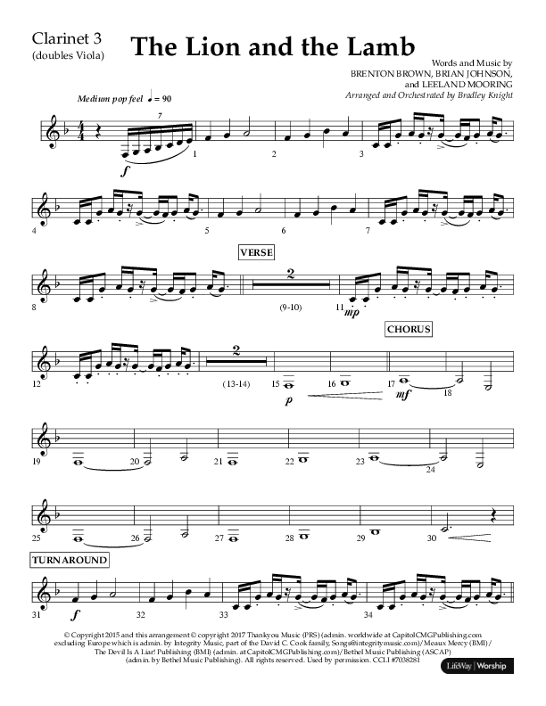 The Lion And The Lamb (Choral Anthem SATB) Clarinet 3 (Lifeway Choral / Arr. Bradley Knight)
