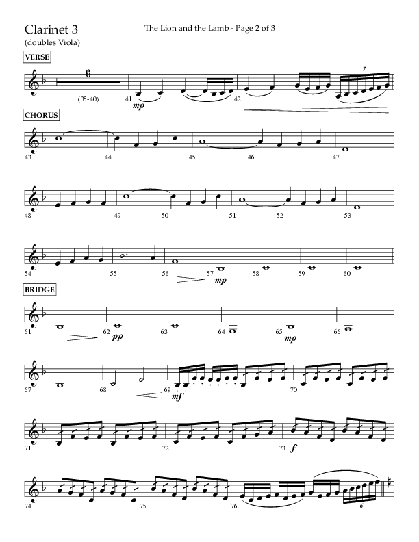 The Lion And The Lamb (Choral Anthem SATB) Clarinet 3 (Lifeway Choral / Arr. Bradley Knight)