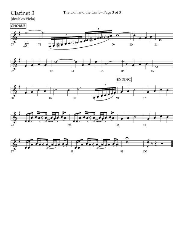 The Lion And The Lamb (Choral Anthem SATB) Clarinet 3 (Lifeway Choral / Arr. Bradley Knight)