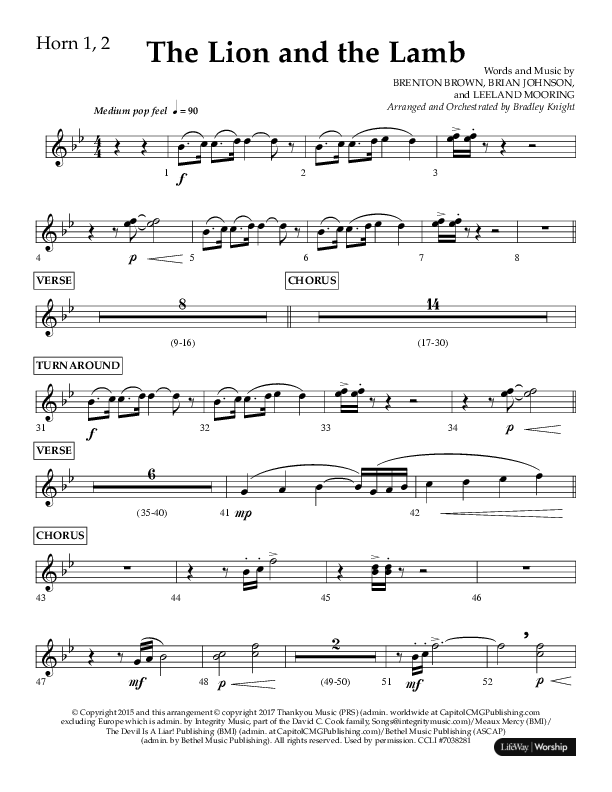 The Lion And The Lamb (Choral Anthem SATB) French Horn 1/2 (Lifeway Choral / Arr. Bradley Knight)