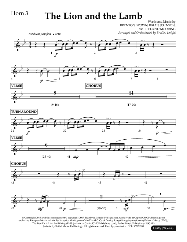 The Lion And The Lamb (Choral Anthem SATB) French Horn 3 (Lifeway Choral / Arr. Bradley Knight)