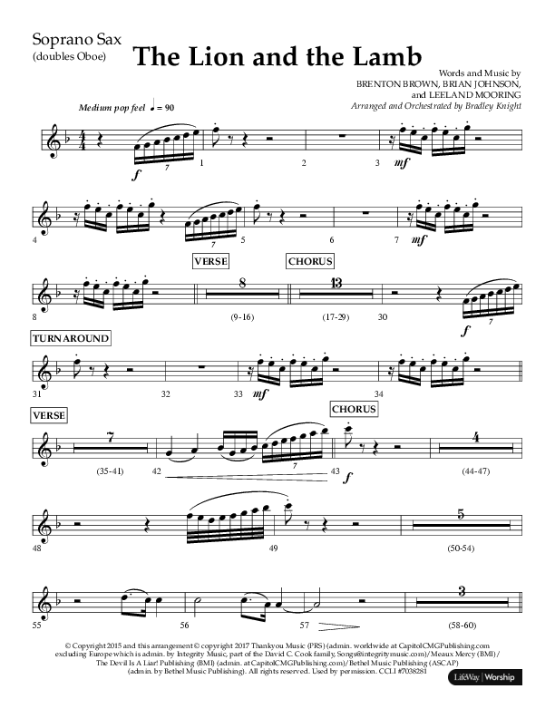 The Lion And The Lamb (Choral Anthem SATB) Soprano Sax (Lifeway Choral / Arr. Bradley Knight)