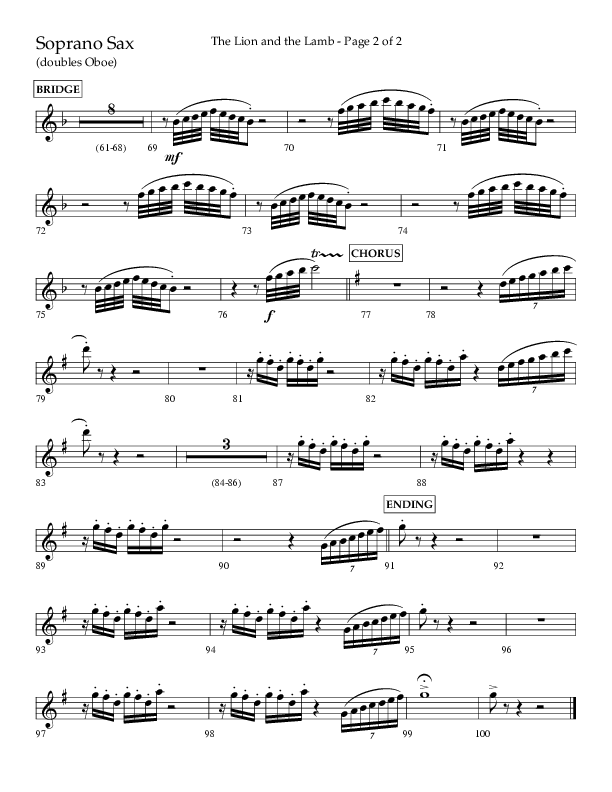 The Lion And The Lamb (Choral Anthem SATB) Soprano Sax (Lifeway Choral / Arr. Bradley Knight)