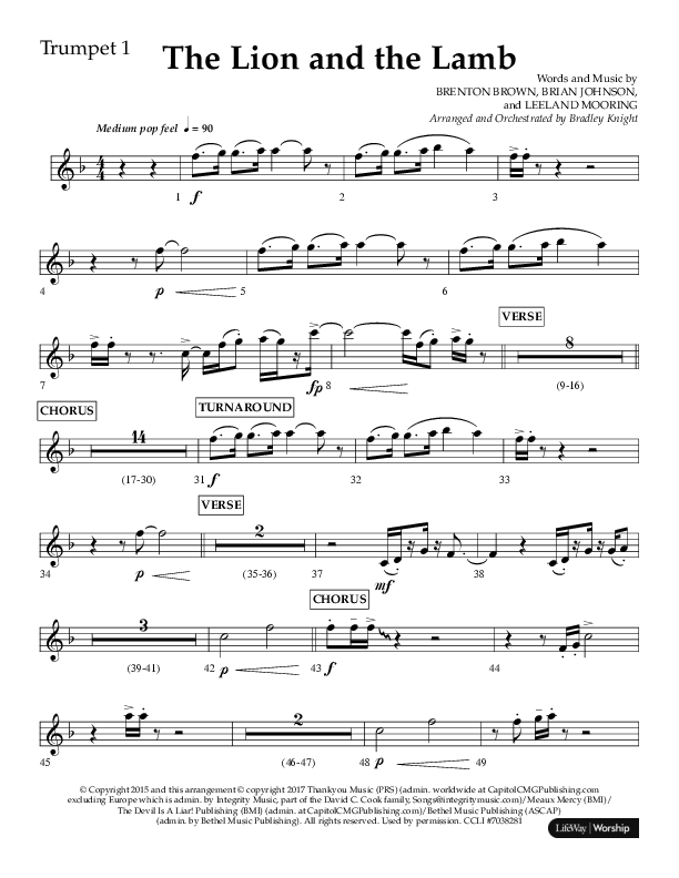 The Lion And The Lamb (Choral Anthem SATB) Trumpet 1 (Lifeway Choral / Arr. Bradley Knight)