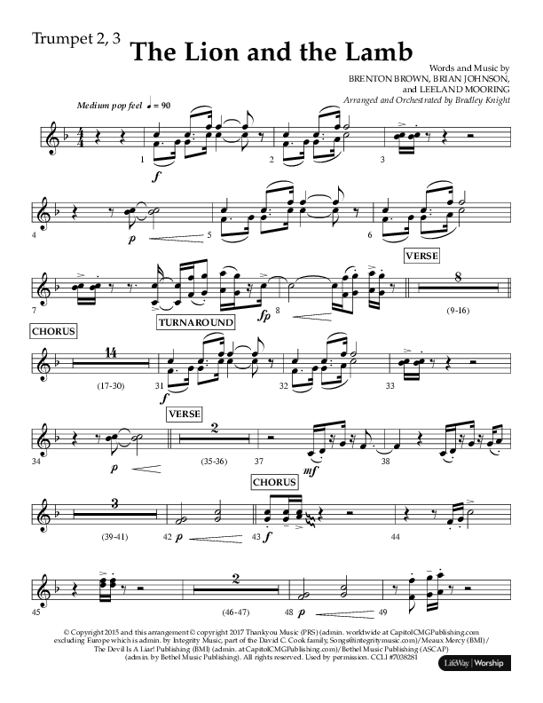 The Lion And The Lamb (Choral Anthem SATB) Trumpet 2/3 (Lifeway Choral / Arr. Bradley Knight)