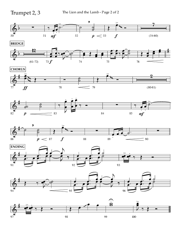 The Lion And The Lamb (Choral Anthem SATB) Trumpet 2/3 (Lifeway Choral / Arr. Bradley Knight)