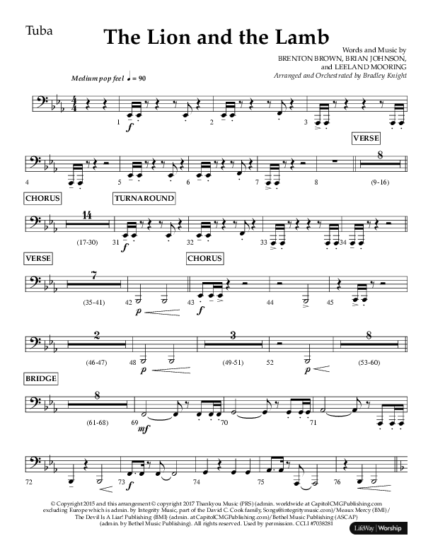 The Lion And The Lamb (Choral Anthem SATB) Tuba (Lifeway Choral / Arr. Bradley Knight)