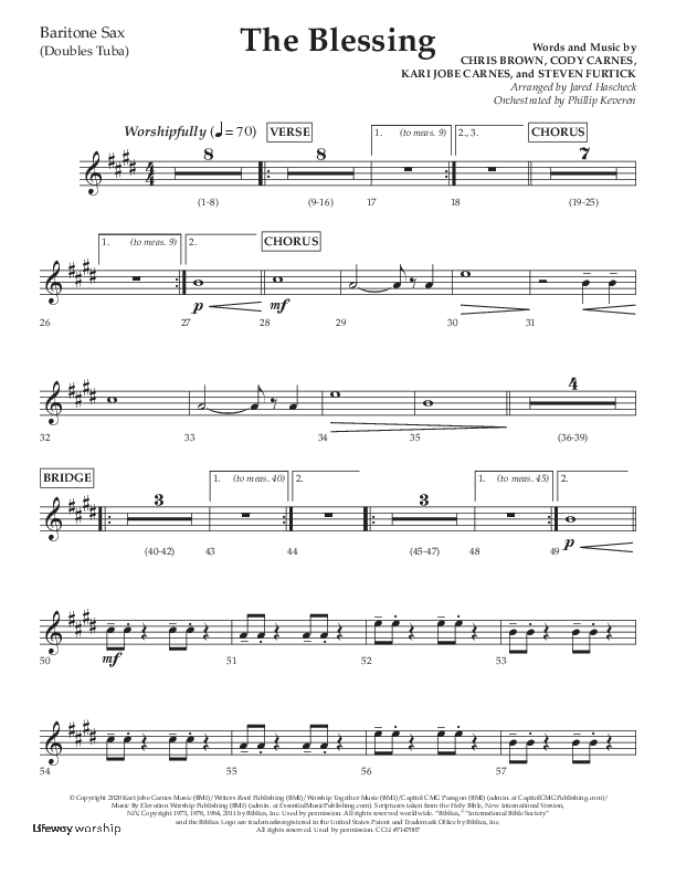 The Blessing (Choral Anthem SATB) Bari Sax (Lifeway Choral / Arr. Jared Haschek)