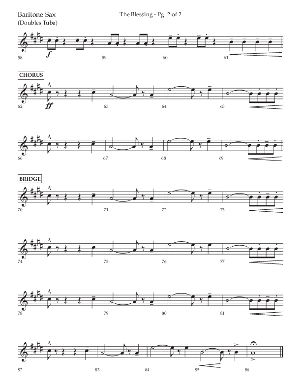 The Blessing (Choral Anthem SATB) Bari Sax (Lifeway Choral / Arr. Jared Haschek)