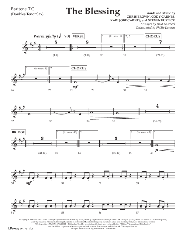 The Blessing (Choral Anthem SATB) Baritone TC (Lifeway Choral / Arr. Jared Haschek)