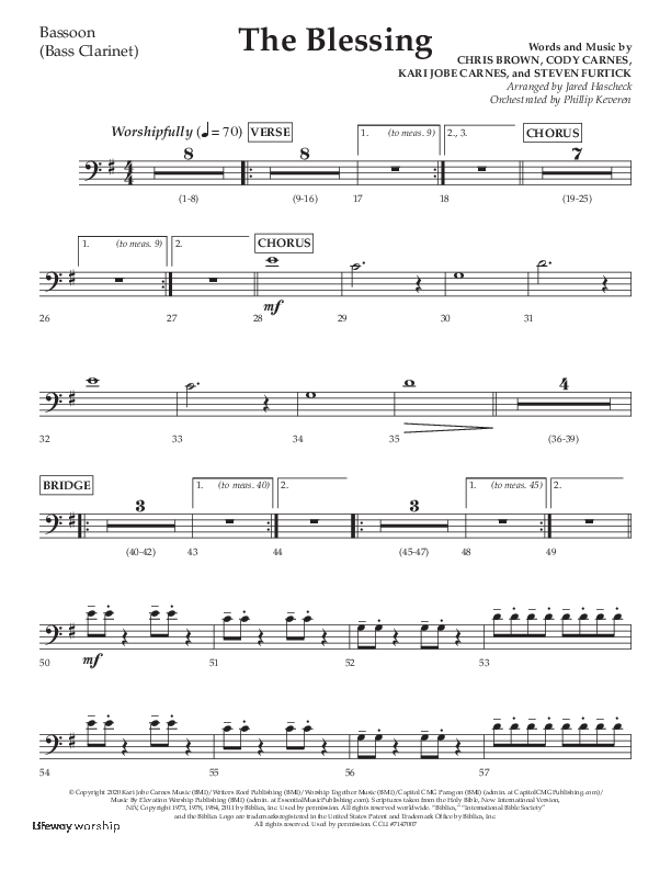 The Blessing (Choral Anthem SATB) Bassoon (Lifeway Choral / Arr. Jared Haschek)
