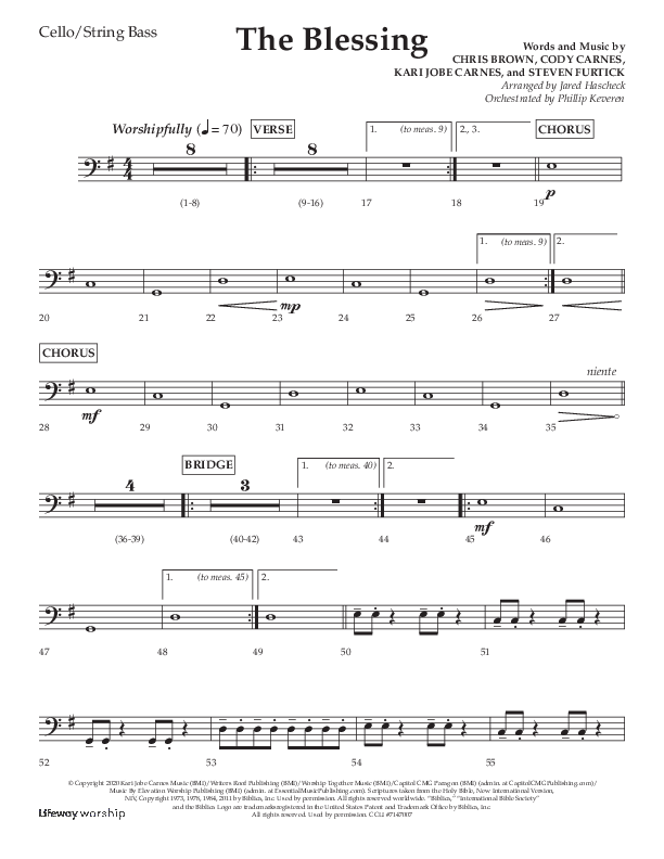 The Blessing (Choral Anthem SATB) Cello/Bass (Lifeway Choral / Arr. Jared Haschek)