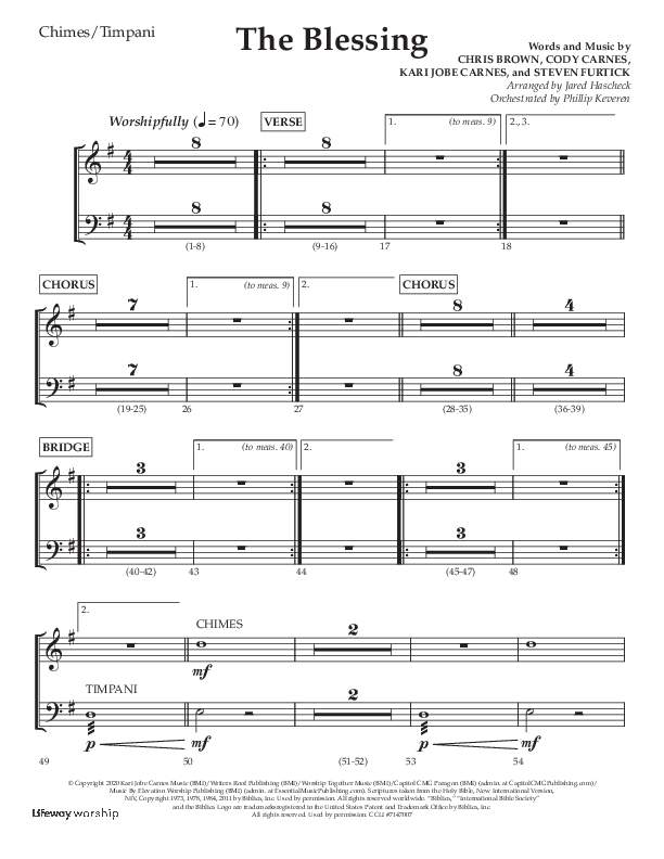The Blessing (Choral Anthem SATB) Chimes (Lifeway Choral / Arr. Jared Haschek)