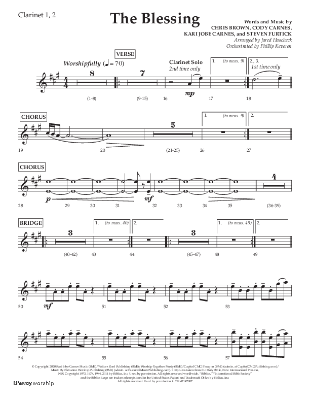 The Blessing (Choral Anthem SATB) Clarinet 1/2 (Lifeway Choral / Arr. Jared Haschek)