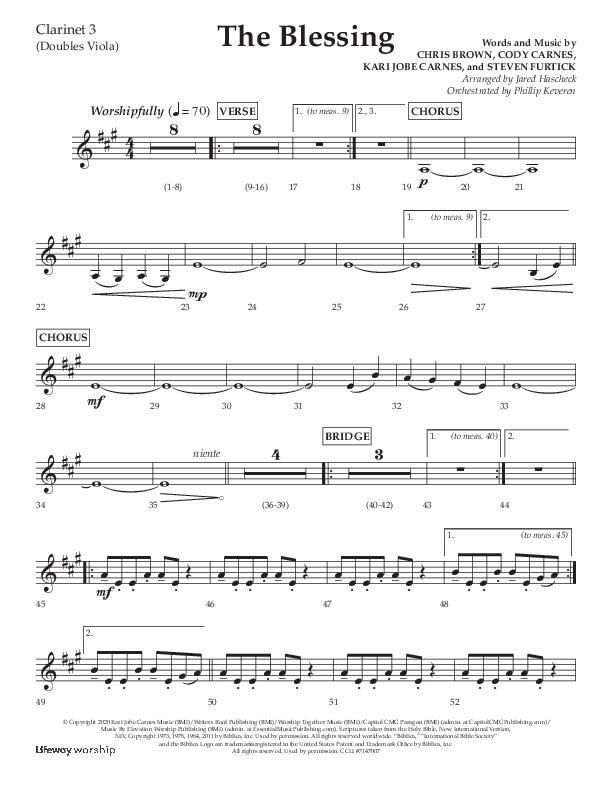 The Blessing (Choral Anthem SATB) Clarinet 3 (Lifeway Choral / Arr. Jared Haschek)